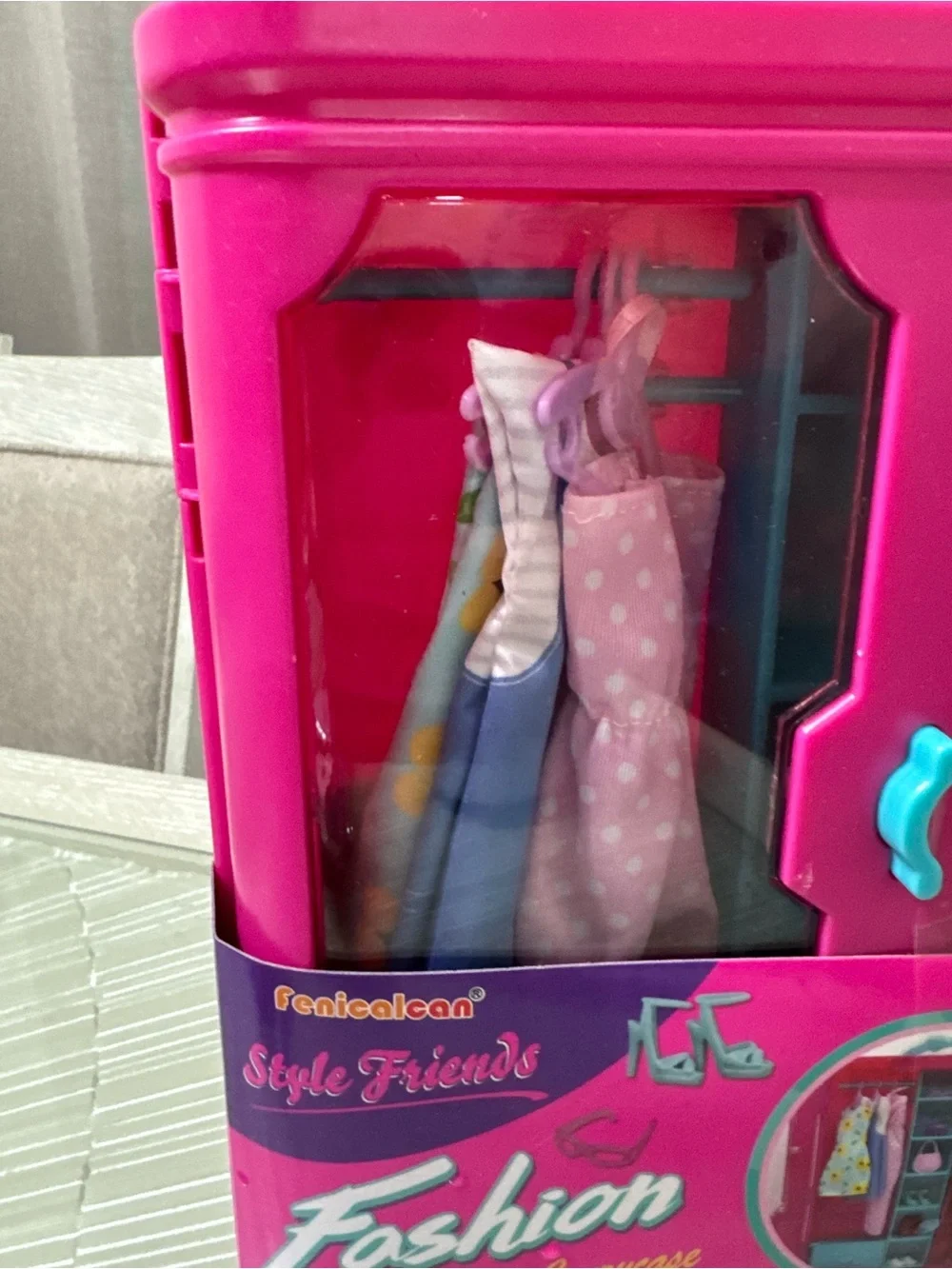 Pink Fashion Doll Wardrobe Playset with Blue Accents